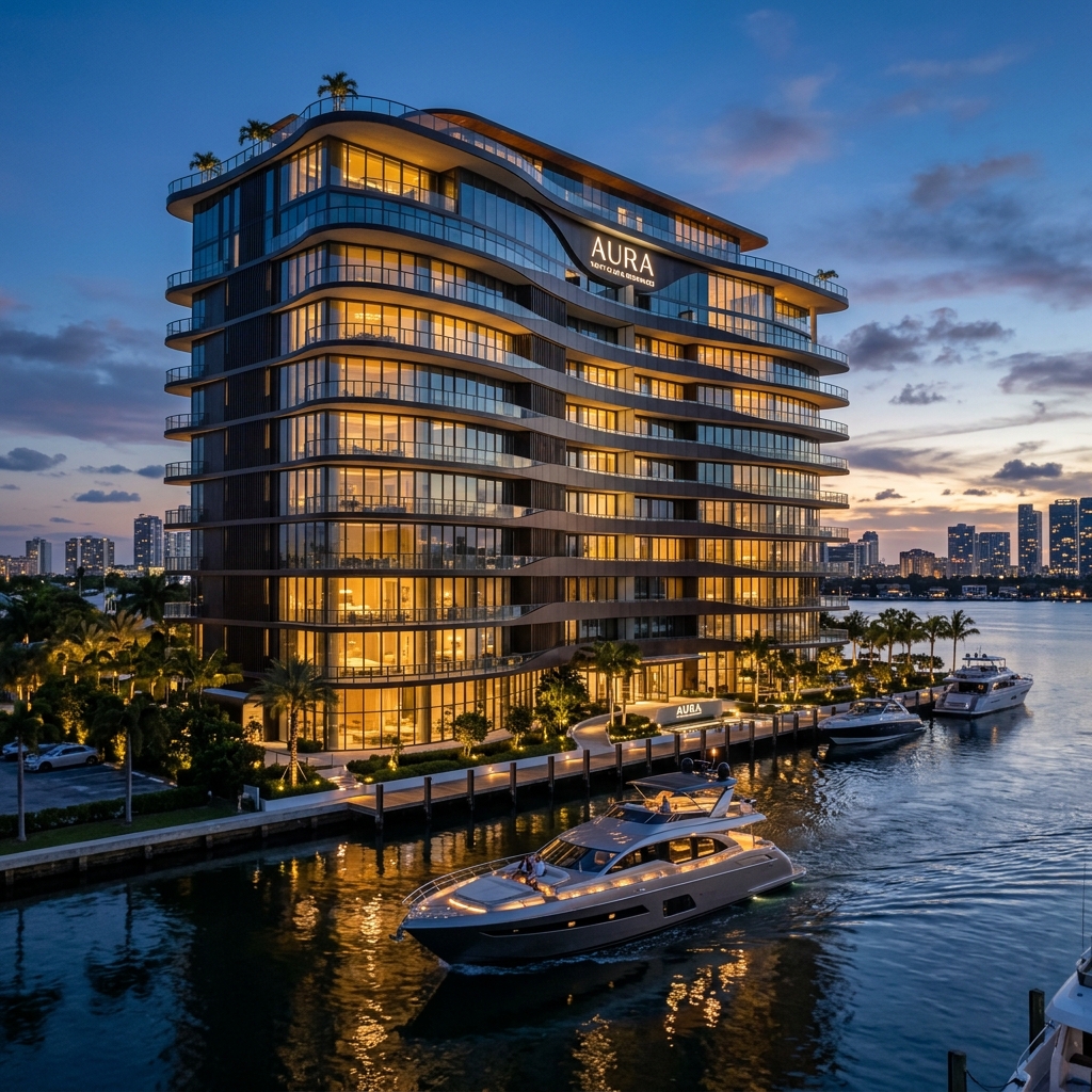 Aura Yacht Club & Residences at twilight