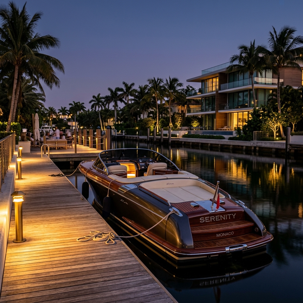 Yacht Docked at the Aura Private Marina